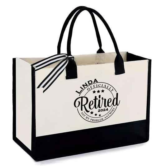 Retired - Not My Problem Canvas Tote Bag with Mesh Pockets, Gift for Retirement, Retirement Tote, Retirement Gift #4943