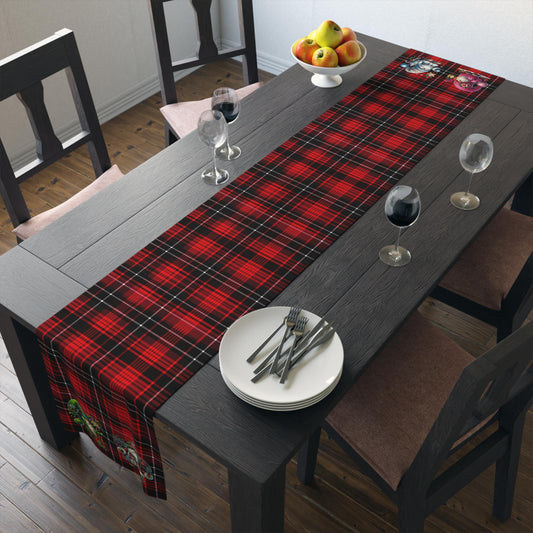 Table Runner, Red Plaid with Holiday Gnomes, Home Decor Accent, May be Personalized - Christmas Dining Room Table Decor, Festive Home