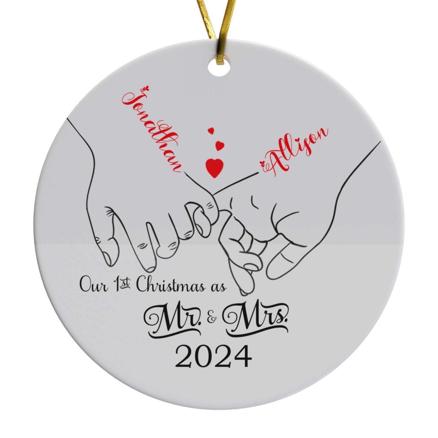 First Christmas Married Ornament - Holding Hands First Christmas Married as Mr and Mrs Ornament - Personalized