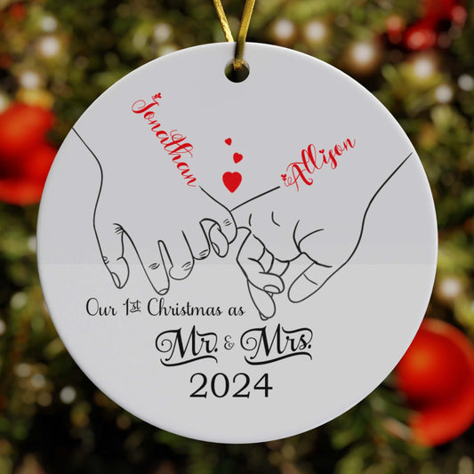 First Christmas Married Ornament - Holding Hands First Christmas Married as Mr and Mrs Ornament - Personalized