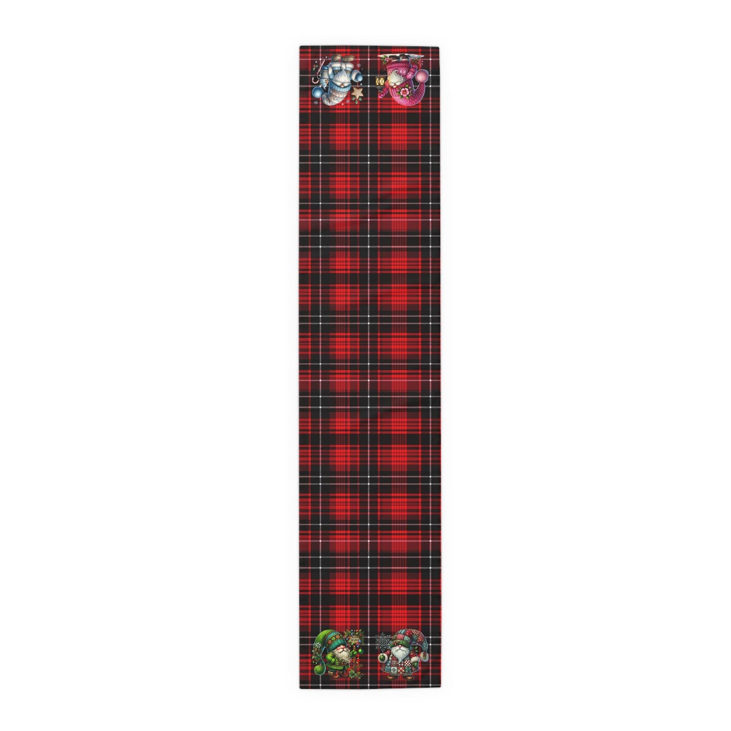 Table Runner, Red Plaid with Holiday Gnomes, Home Decor Accent, May be Personalized - Christmas Dining Room Table Decor, Festive Home