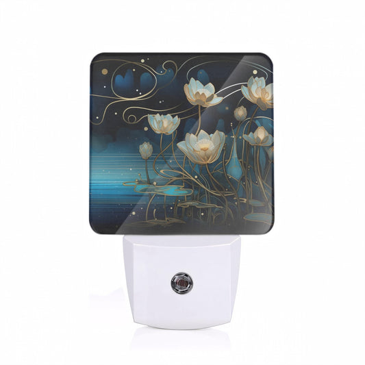 Midnight Lotus Dream Custom LED Dusk to Dawn Night Light, Home Decor, Wall Art #5337