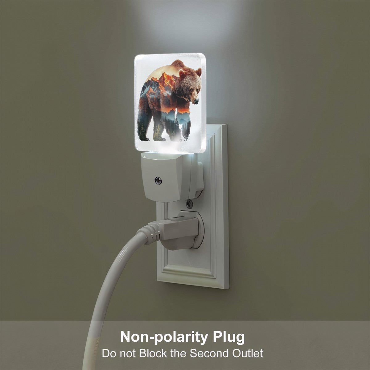 Nightlight - Mountain Bear Custom LED Dusk to Dawn Night Light, Home Decor, Wall Art #5256
