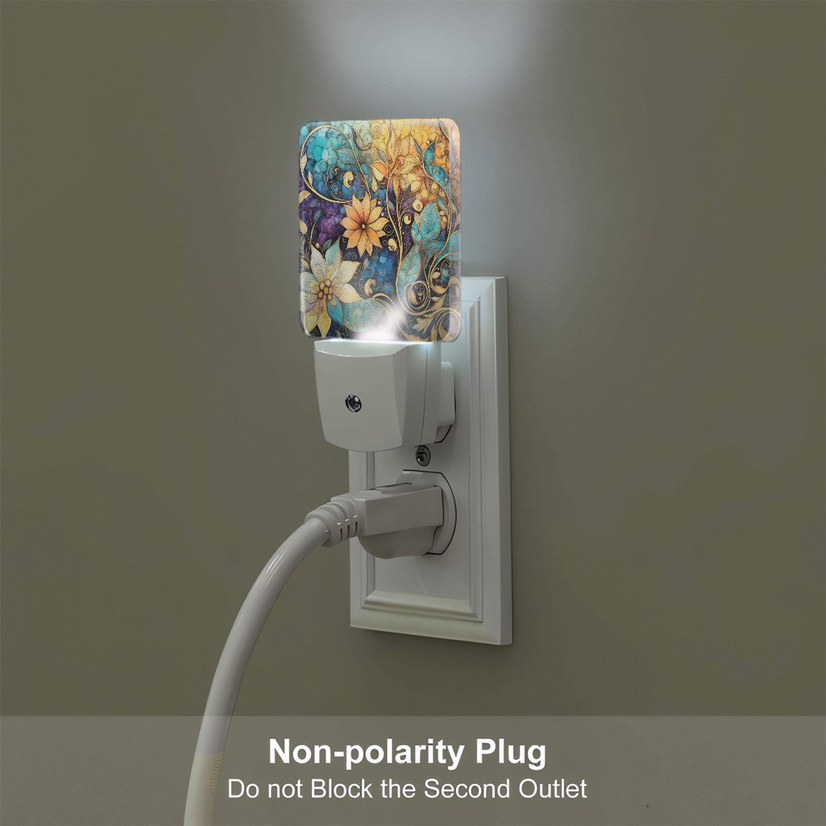 Whimsical floral abstract LED night light with dusk-to-dawn sensor, decorative plug-in nightlight for bedroom, artistic home decor with soft glow.