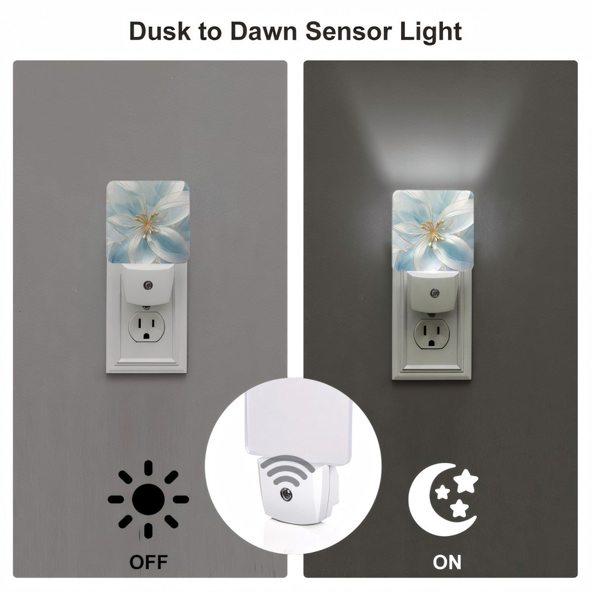 Translucent Lilies Custom LED Dusk to Dawn Night Light, Home Decor, Wall Art #5275