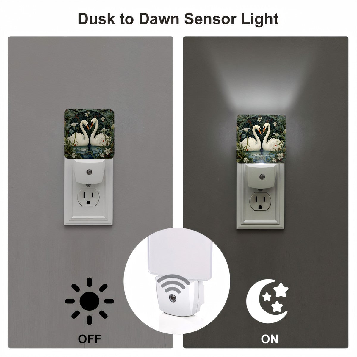 Art Nouveau Swan LED Night Light – Elegant dusk-to-dawn plug-in nightlight with automatic sensor for home decor