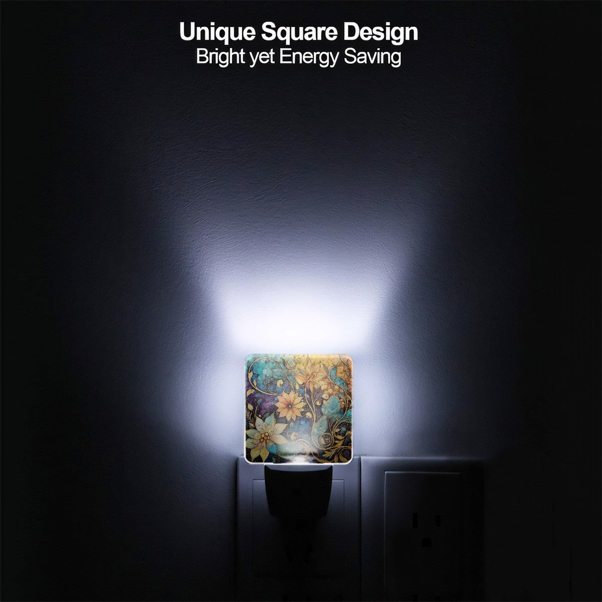 Whimsical floral abstract LED night light with dusk-to-dawn sensor, decorative plug-in nightlight for bedroom, artistic home decor with soft glow.