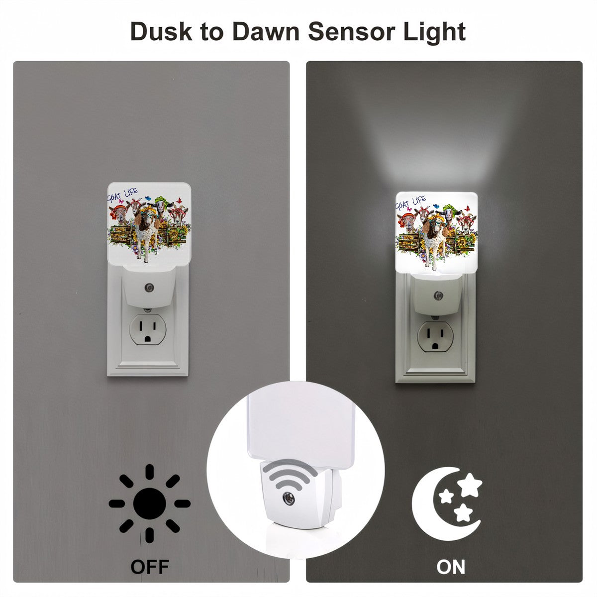 Goat Life Custom LED Dusk to Dawn Night Light, Home Decor, Wall Art #4449