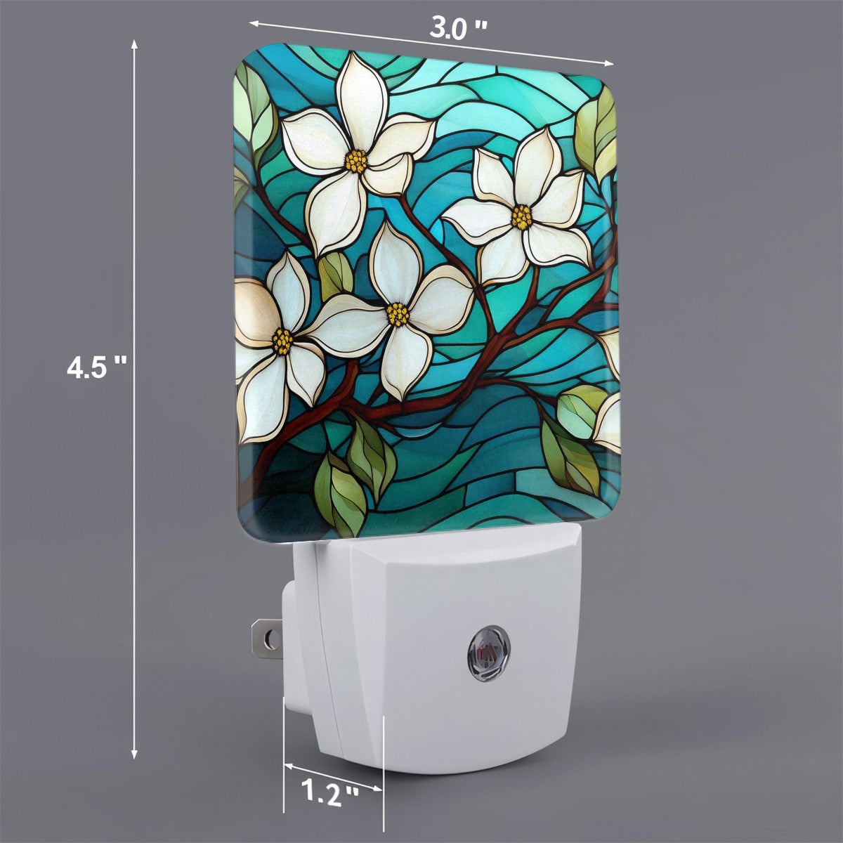 Nightlight - Dogwoods on Stained Glass Custom LED Dusk to Dawn Night Light, Home Decor, Wall Art #5250